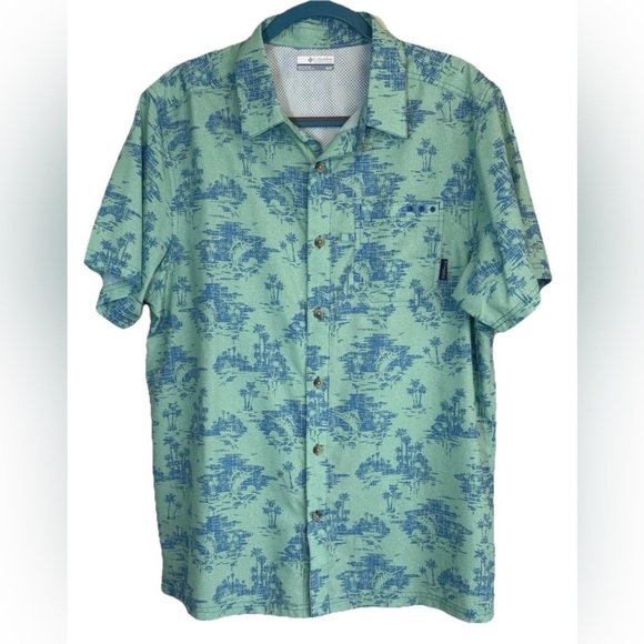 Columbia Sportswear Company Other - Hawaiian Columbia PFG Men's Palm Tree Fish Shirt Sz M Turquoise Blue Vented